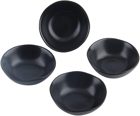 Matte Ceramic Dipping Sauce Dishes,Black Sushi Soy Sauce Dipping Bowls Appetizer Plates with Irregular Edge Side Dish for Kitchen Home Housewarming (Black)