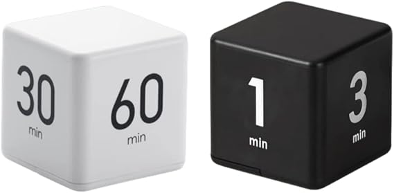Cube Timer for Kids ADHD, Productivity Flip Cube Timer for Kitchen Studying Workout Classroom 15 20 30 60 Min, White and Black