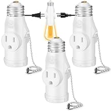 Light Socket to Plug Adapter with Bulb Control Switch 3PK, Convert E26 Light Socket to 3 Prong & 2 Prong Outlets and Light Bulb Socket, Polarized Light Bulb Plug Splitter for Garage Porch, ETL Listed