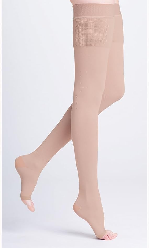 Sigvaris 500 Natural Rubber 30-40 mmHg Open Toe Unisex Thigh High with Waist Attachment - 503W M1