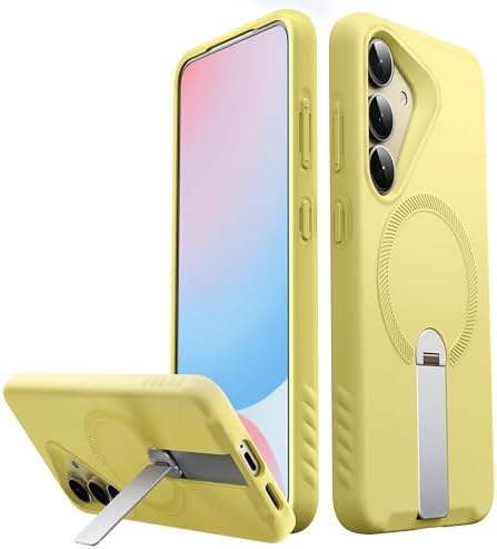 FITO for Samsung Galaxy S25 Case [ Rotatable Kickstand | Soft Anti-Scratch Microfiber Lining | Compatible with MagSafe] Silicone Phone Cover - Yellow