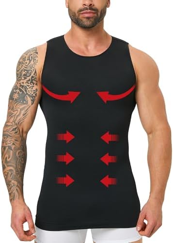 Compression Shirt Men Shapewear Slimming Tank Top Body Shaper Vest Undershirt for Gynecomastia, Tummy Control