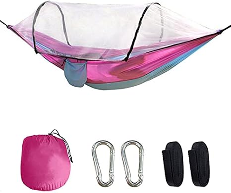 Camping Hammock with Net, Light and Durable Hammock for 2 People with Tree Strap and Carabiner Portable Pop Up Hammock for Outdoor Hiking