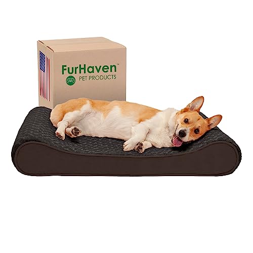Furhaven Memory Foam Dog Bed for LargeMedium Dogs w Removable Washable Cover, For Dogs Up to 38 lbs - Ultra Plush Faux Fur & Suede Luxe Lounger Contour Mattress - Chocolate, Large