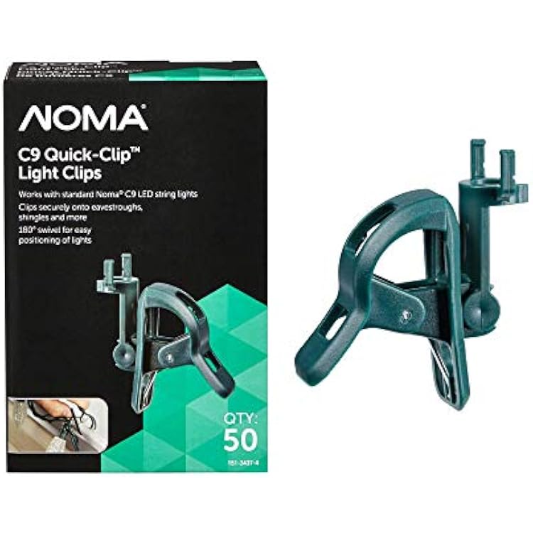 Noma Quick ClipTM C9 Replacement Clip Replacements | Spring-Loaded Outdoor String Light Clips | 50-Pack - Green