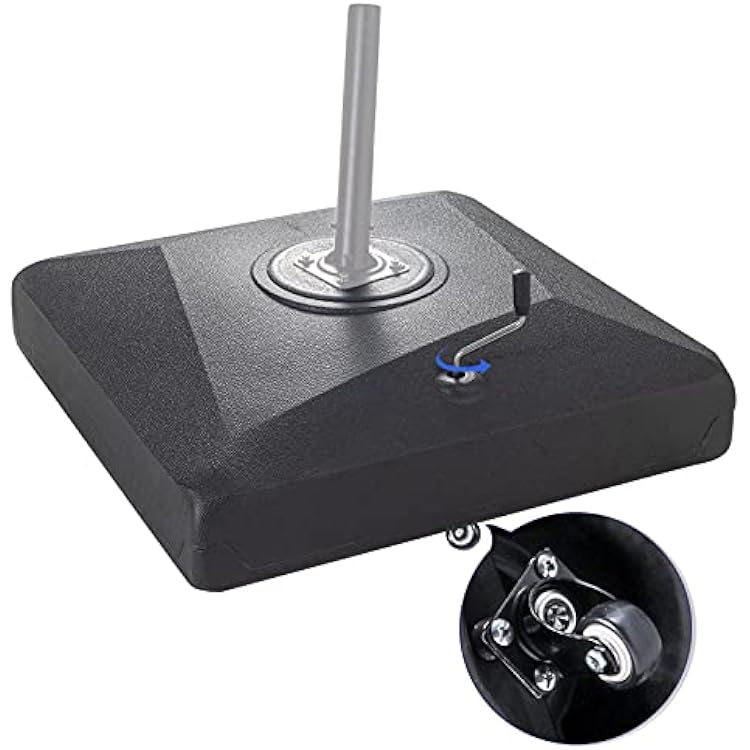 JEAREY Fillable Mobile Umbrella Base Heavy Duty Market Stand for Patio, Deck, Backyard 3 Wheels, WaterSand Filled Weight Outdoor Patio Umbrella Base, 275lb Capacity - Black