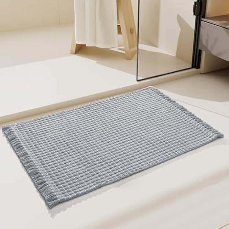 Eanpet Bathroom Rugs with Tassels Soft Boho Rug Nonslip Bath Mat for Bathroom Mats Water Absorbent Solid Bath Shower Rug Washable Floor Mats Decoration for Bedroom Living Room,Grey,15.7 x 23.6