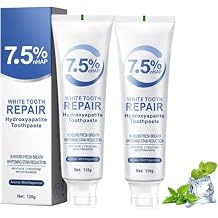 7.5% Hydroxyapatite Toothpaste(Fluoride Free), Nano Hydroxyapatite Toothpaste for Sensitive Teeth, Enamel Protection, Tooth Strengthening, Fresh Mint Flavor, Daily Use for Oral Care (2 PCS)