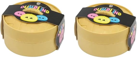 2 Pack Bao Bun Squishy Stress Relief Toys, Slow Rising Dumpling Squishies with Steamers, Cute Kawaii Smiling Face Fidget Toy for Adults & Children, Desk Accessories, Party Bag Fillers Assorted Colours