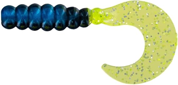 Big Bite Baits 2" Fat GRUB/Black/Blue/Chartreuse Silver (100 Pack)
