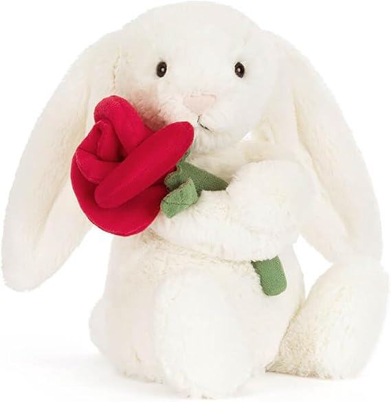 Jellycat Cream Bunny With Rose - Valentine's Day 2026 Limited Edition