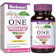 BlueBonnet Nutrition Ladies One Prenatal Whole Food-Based Multiple, Daily Nutrition*, Prenatal & Postnatal Health*, Non-GMO, Kosher, Gluten-Free, Soy-Free, 30 Vegetable Capsules, 30 Servings