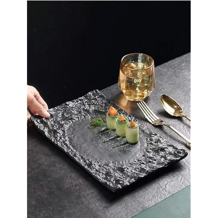 Exquisite Plates, Ceramic Rectangular Steak Plates, Pasta Plates, Restaurant Cakes, Rock Plates, Hotel Flat Plates, Plain Black Texture.,2-One Size