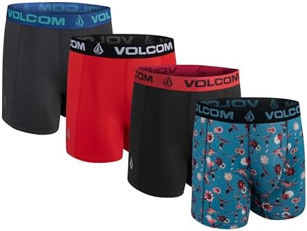 Volcom Mens Boxer Briefs 4 Pack Poly Spandex Performance Boxer Briefs Underwear