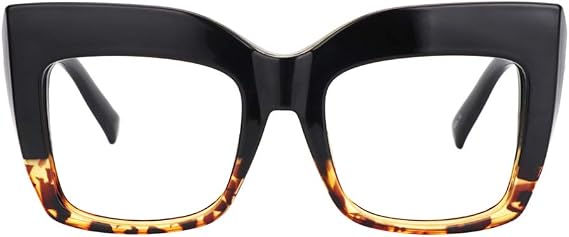 Poxas Oversized Thick Glasses Frames Cat Eye Non-Prescription Eyeglasses for Women Clear Lens
