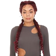 LUXLUXE Renee 27-inches 12Lace+Part French Butterfly Lace Braided Wig, Heat Resistant Fiber,Multiple Color Options BLB-0157 (Burgundy)