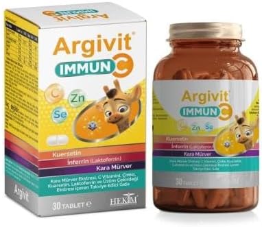 Argivit Immun C Tablet Kara Mürver, C Vitamini, Çinko, Kuersetin, Laktoferrin, Üzüm 30 Tablet