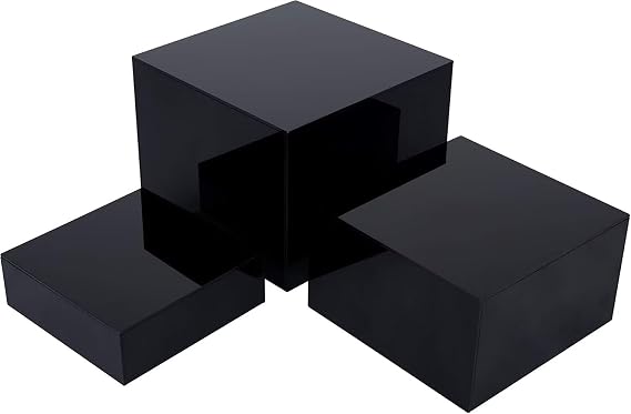 3pcs Buffet Risers, 6x7x8 Inch Black Acrylic Food Display Riser Boxes, Cube Dessert Stand with Hollow Bottoms for Weddings, Cupcake, Candy, Brunch, Dessert, Collectibles, Jewelry and Parties