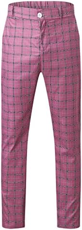 Plaid Pants for Men Casual Straight Fit Slim Skinny Pencil Dress Pants Flat-Front Business Office Big & Tall Trousers