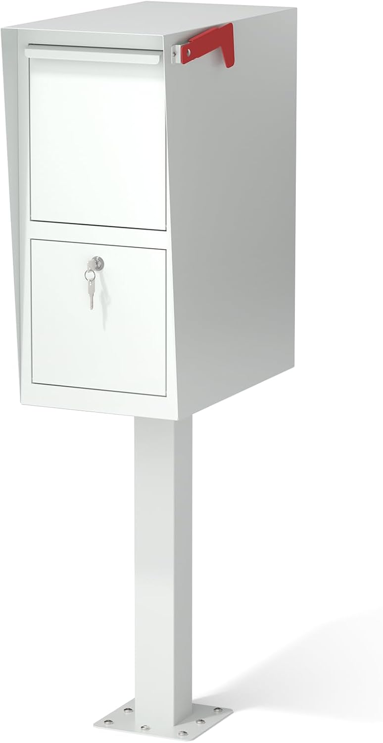 Secure Curbside Locking Mailbox for Packages, Weekend-Away Design with In-Ground Post and Base Plate