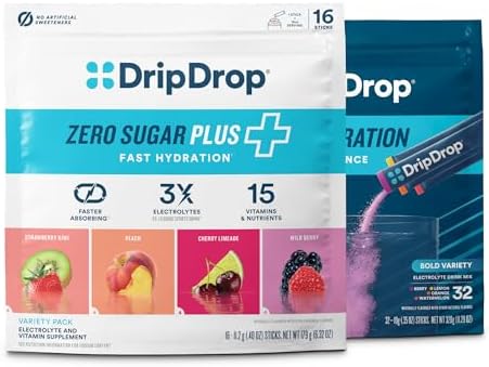 DripDrop Hydration Zero Sugar Plus & Bold Electrolyte Packets Bundle, 32 Ct