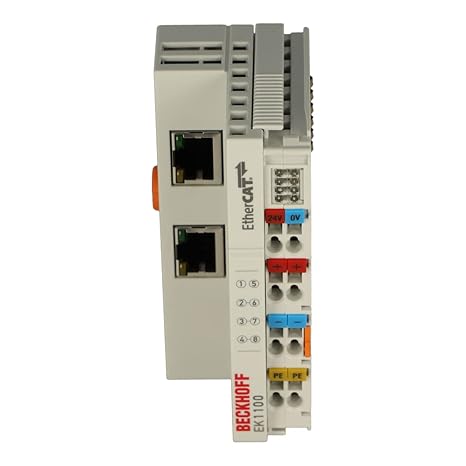 BECKHOFF EK1100-25 to +60 Degrees C, E-Bus Terminal, ETHERCAT Coupler, IP20, MAX 4.2 GB ADDRESSABLE I/O Point, RJ45 Connection, Voltage: 24 Volt DC