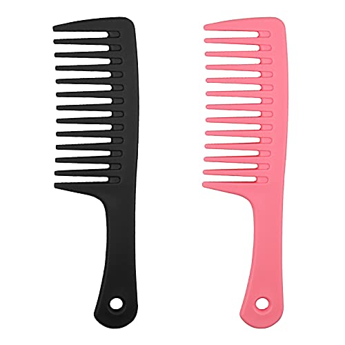Wide Tooth Comb for Curly Hair Wet Hair, Big Detangling Comb for Women, Large Wide Toothed Comb for Long Thick Wavy Hair Black and Pink