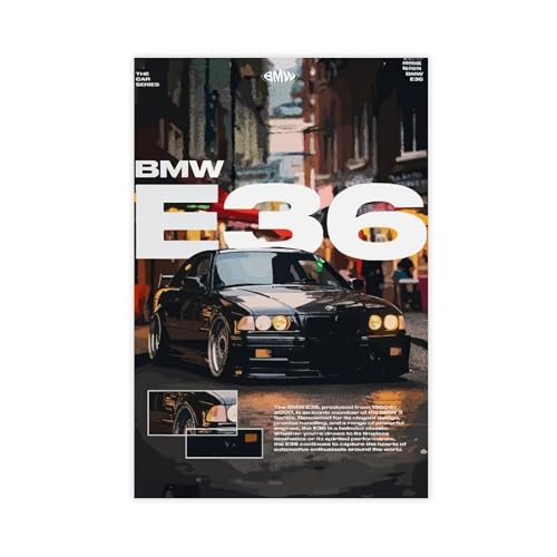 PDQOE BMW E36 Poster Wall Art Canvas Car Prints Automotive For Bedroom Boys Room Office Unframe 12x18inch30x45cm