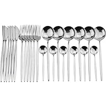 24-Piece Flatware Set, 18/0 Stainless Steel Knife Fork Spoon Teaspoon Silverware Set, Service for 6, MIrror Silver