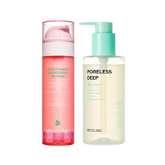 MAXCLINIC [K-Beauty] Rose Vitamin Oil Foam + Poreless deep cleasing Oil Gift Set | Daily Face Wash Cleanser to Foam | Korean Skin Care Oil Cleanser for Dry Sensitive Skin