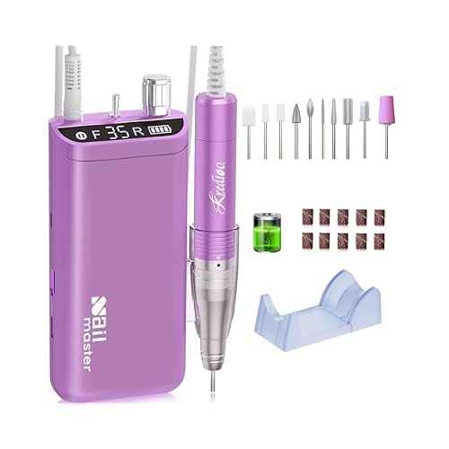 Kredioo Nail Drill, Nail Drills for Professional Acrylic Nails 35000RPM Rechargeable Portable Electric File Drill Machine with 10 Bits Set Quickly Remove Gel Polish Salon Quality Manicure-Purple