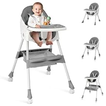 Ktaxon Foldable Baby High Chair, 2-in-1 Portable Convertible Highchair with 5-Point Safety Harness, Easy to Clean Tray and Storage Bag for Toddlers & Babies, Grey