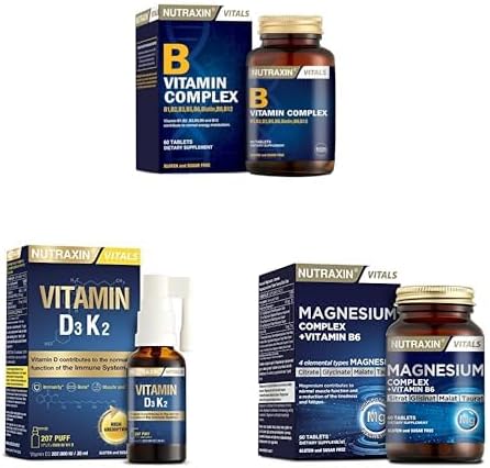 Nutraxin Seti | B Complex Vitamin 60 Kapsül x1 + D3K2 Vitamin 30 Ml x1 + Magnesium Complex 60 Tablet x1