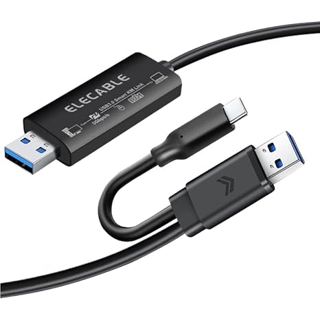 USB Data Transfer Cable 6.5FT Easy Link PC to PC Transfer Data and Share Keyboard Mouse Compatible with Mac and Windows (USB 2.0)