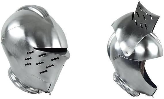 Medieval Battle Ready Armet Helmet, Steel Construction, Silver, X-Large, SCA LARP Warrior Style