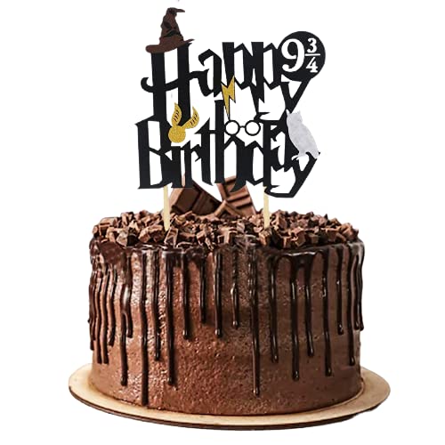 Wizard Party Cake Topper - Black Harry Potter Inspired Happy Birthday Cake Witch Decoration