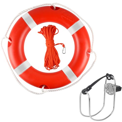 Life Ring 2328 Boat Safety Throw Rings with Water Floating Lifesaving Rope Life Preserver Ring Buoy with Reflective Tape & Grab Lines for Rescue Lifesaving - Orange