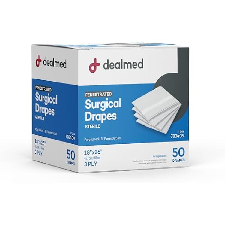 Dealmed Fenestrated Sheets 50 Count 3-Ply Poly-Lined Drape Sheets with 3 Fenestration, White Material, Perfect for Hospitals, Medical Facilities, and Physicians Offices, 18 x 26