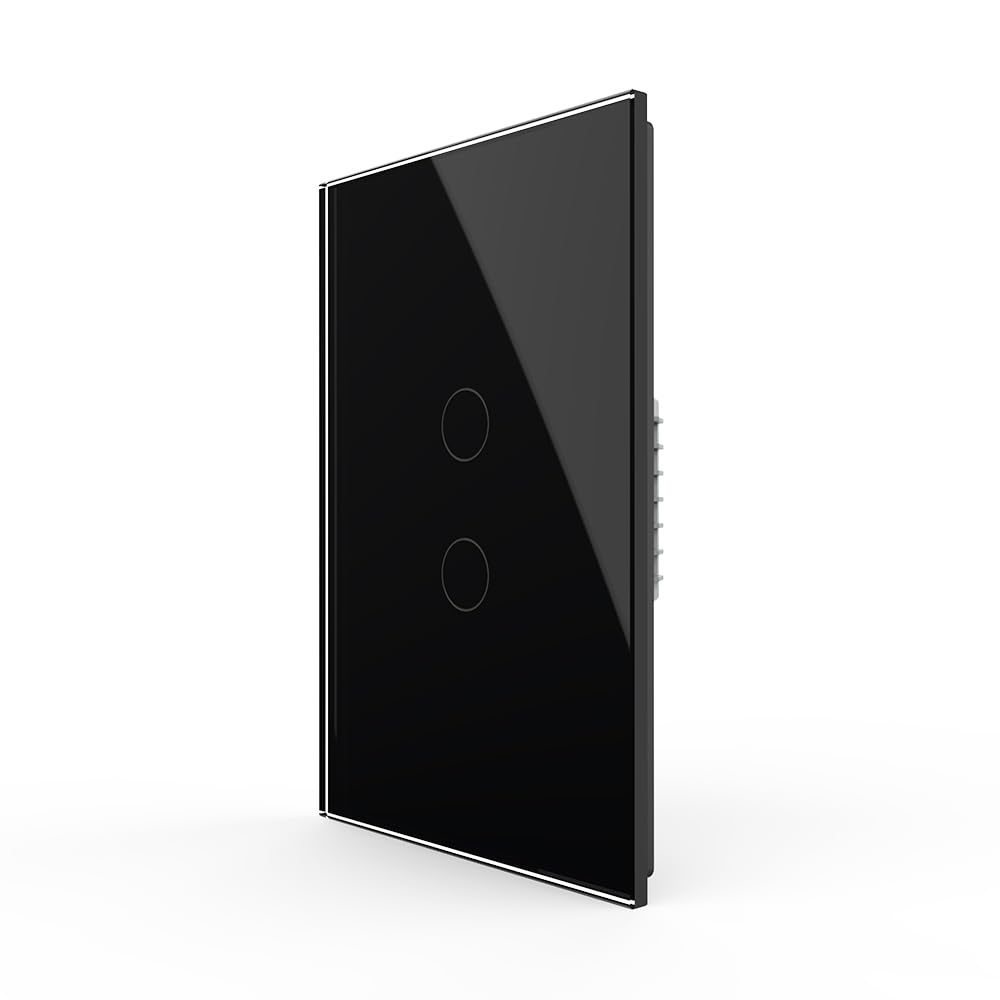 Livolo モダン電気ライトスイッチ 強化ガラスパネル 単極壁タッチライトスイッチ Ledインジケータ付き、ニュートラルワイヤーなし、2サークル1ウェイブラック