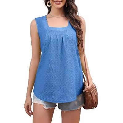 TASAMO Womens Summer Sleeveless Pleated Casual Tank Tops Loose Fit Tee Flowy Outfits 2025