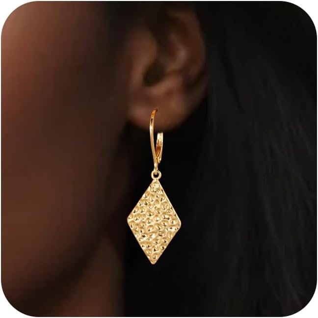 Silver Teardrop Dangle Hammered Earrings for Women Leverback