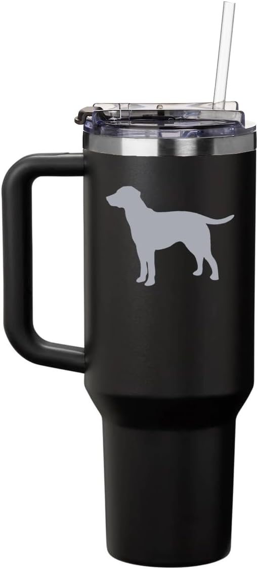 Daylor 40 oz Tumbler with Handle and Straw Lid Stainless Steel Insulated Travel Mug Cup Lab Labrador Retriever (Black)