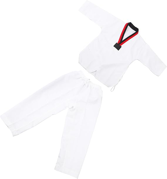 Taekwondo Uniform, Striped Model Polyester Cotton with Belt Martial Arts Training Clothes for Beginner Athletes Practice (L)