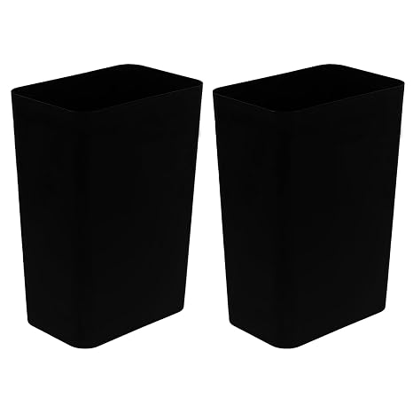 2-Pack Small Plastic Trash Can, 3 Gallon Black Wastebasket, Black