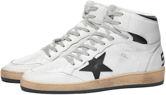 Golden Goose Men's Fashion Distressed Sneakers - Italian Nappa Leather with Serigraph Sky Star Trendy Shoes