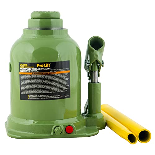 Pro-Lift Welded Bottle Jack 20 Ton - Low Profile 40,000 Lbs Capacity Hydraulic Lifting with Side Pump Two-Piece Handle