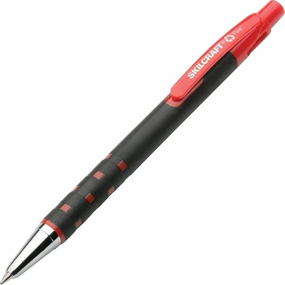 Skilcraft Rubberized Ballpoint Pen - Fine Point - Red Ink