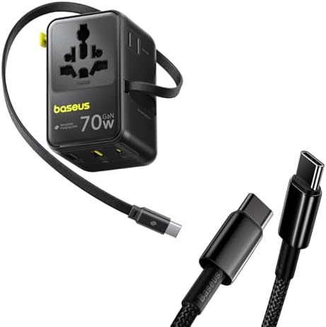 Baseus USB C Cable 100W 70W Universal Travel Adapter with Retractable Cable