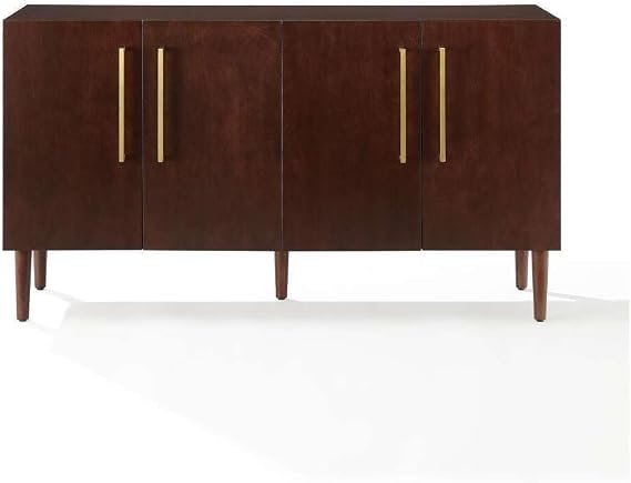 HomeStock Rustic Refinement Mid-Century Modern Sideboard, Mahogany Finish, 16" D x 58" W x 32.25" H, Adjustable and Removable Shelving Storage, Gold Finish Hardware, Stylish Sideboard for Living Room