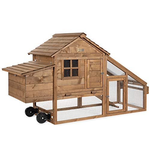 Best Choice Products 71in Mobile Fir Wood Chicken Coop Hen House Poultry Cage for 3-5 Hens, Outdoor, Animal Care wWheels, 2 Doors, Nest Box, Removable Tray, UV Panel